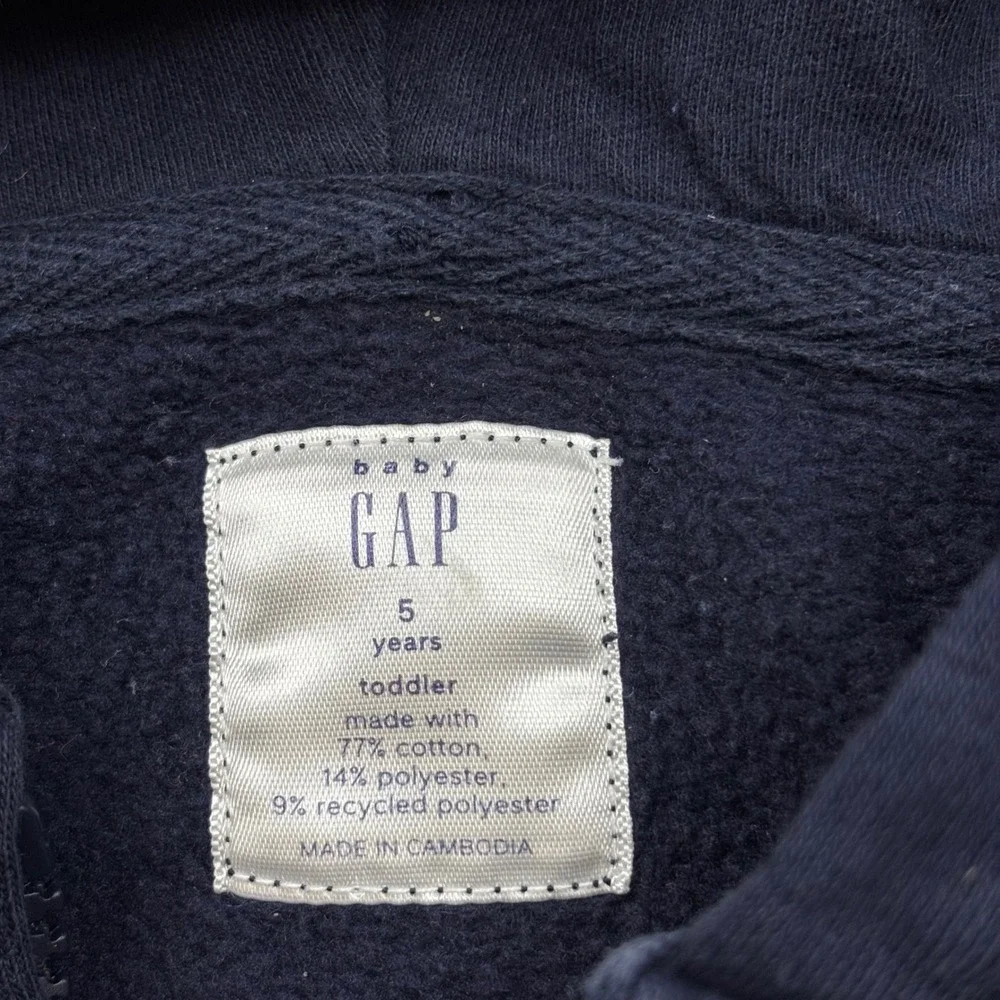 Baby Gap Toddler Boys Navy Blue Arch Logo Full Zip Up Hoodie Sweatshirt 5T